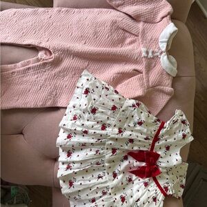 Janie & Jack Pink Quilted Baby Romper & Floral Bow Dress Set